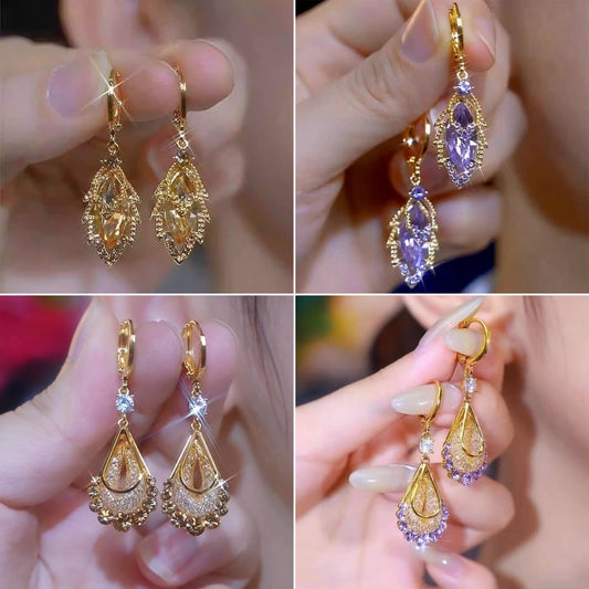 ✨【2 perechi】Cercei eleganți din aur cu diamante strălucitoare
