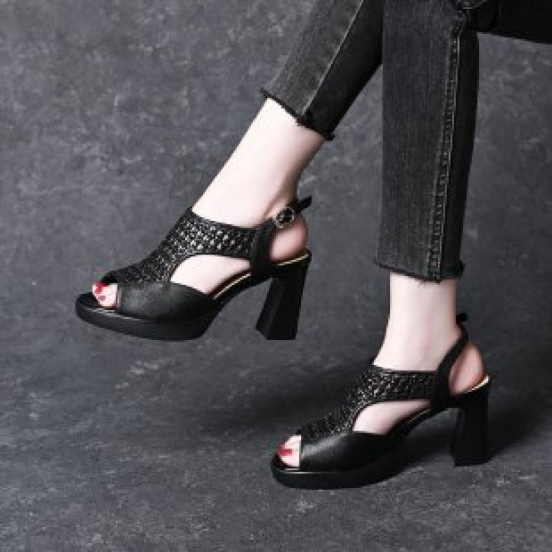 【35-40】👡Sandale de vară noi 2026, cu toc plat, cu vârful deschis, cu talpă groasă și toc plat, cu gura de pește (înălțimea tocului 5/7 cm)