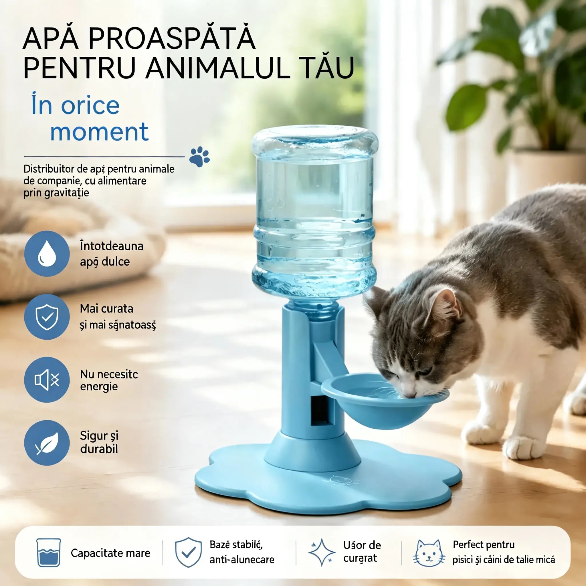 🐾 Dozator automat de apă pentru animale de companie – Bol cu reumplere automată prin gravitație pentru câini și pisici
