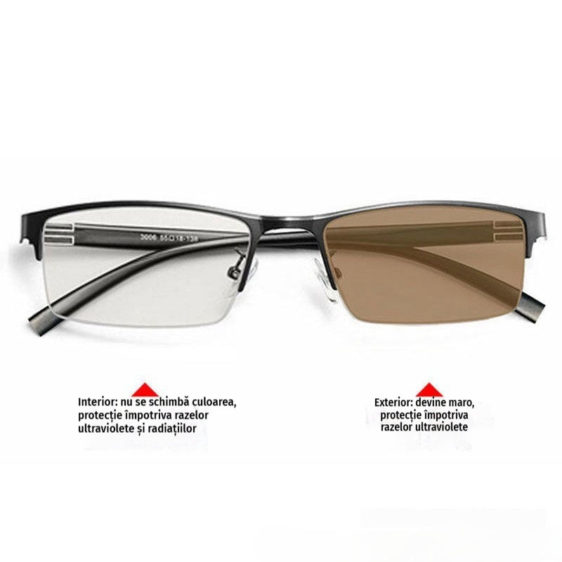 👓✨🔥Ochelari de soare fotocromatici metalici cu rame semi-rame, ochelari de vedere cu blocare a luminii albastre, ochelari de soare pentru șoferi