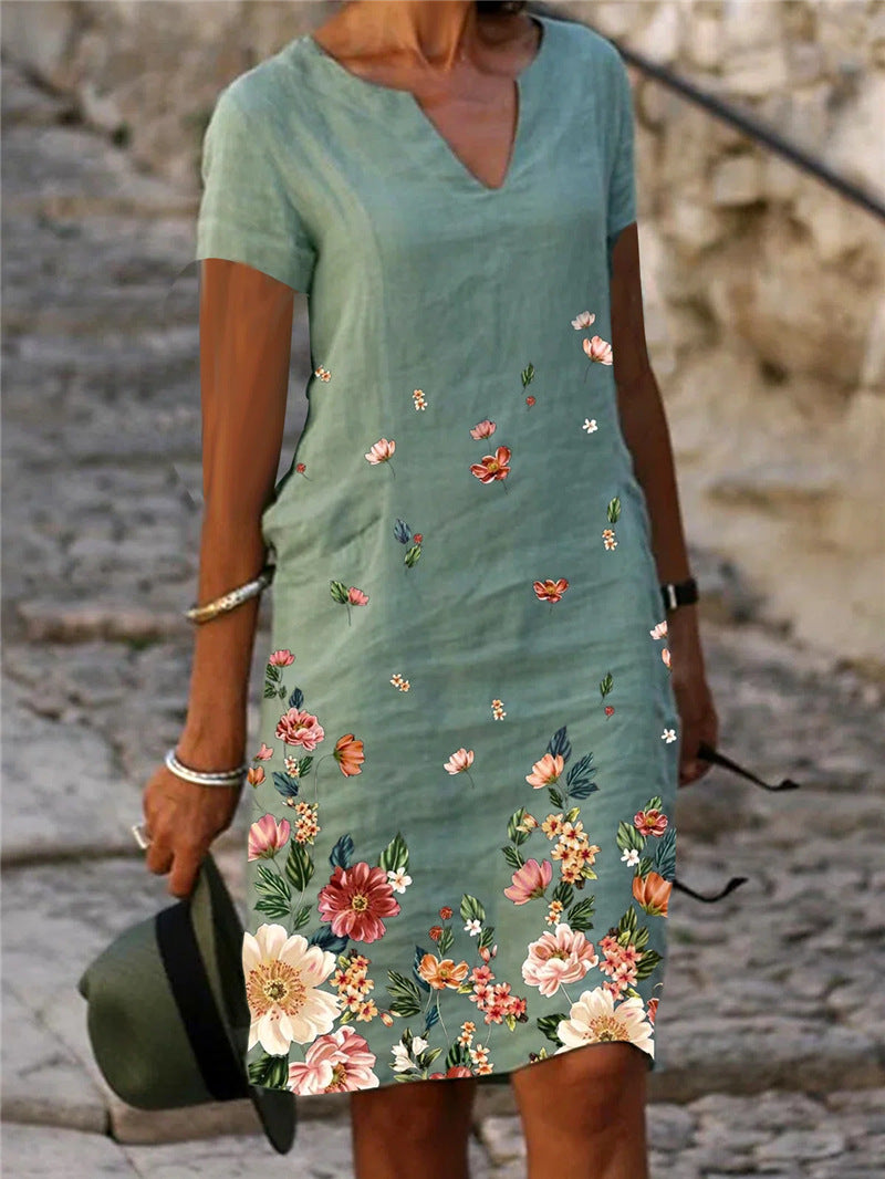 【S-3XL】🌺🦋2026 Rochie cu mânecă scurtă și decolteu în V, cu imprimeu cu flori și fluturi