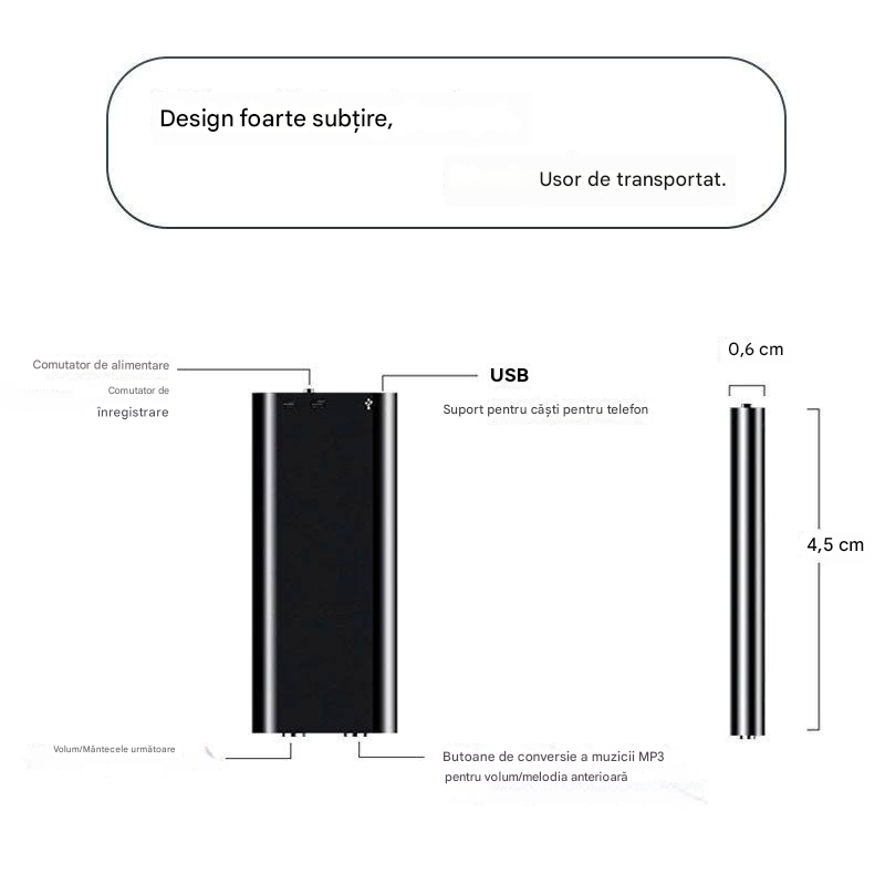 [8GB] Mini înregistrator vocal cu activare vocală inteligentă