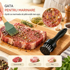 Frăgezitor de carne din oțel inoxidabil, cu 21 de ace, pentru friptură, grătar și gătit.