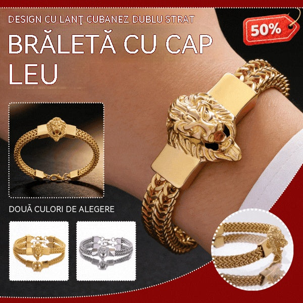 🎁🔥🦁Brățară bărbătească din oțel titan cu cap de leu