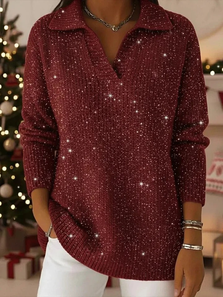 🔥✨【Vânzare fierbinte】【S-5XL】Pulover tricotat nou, la modă și visător, cu model degradé cer înstelat