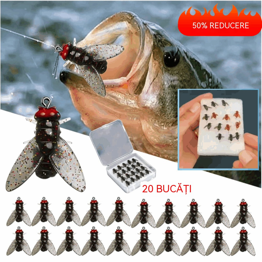 🎣【20 bucăți】🐛 Momeală artificială imitație de muscă pentru pescuit🎣