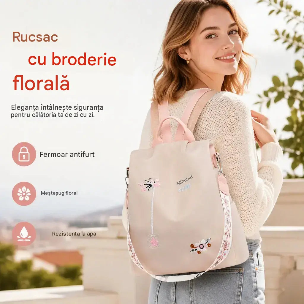 Rucsac de călătorie antifurt mare cu broderie