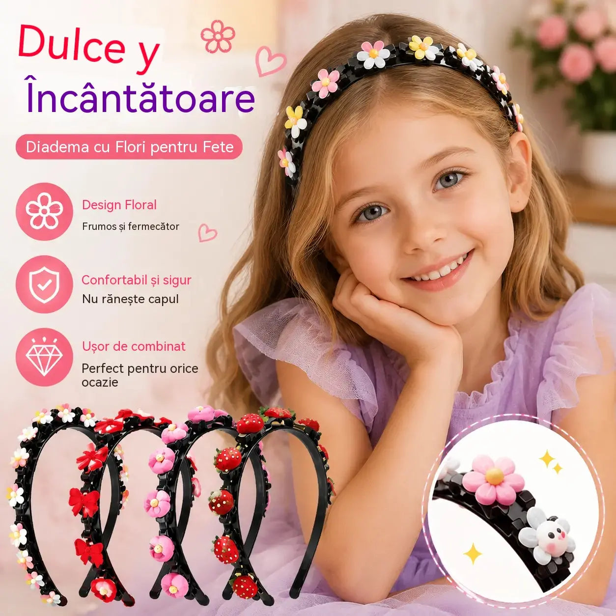 👑【5 piese】Bețe, agrafe și panglici împletite pentru fete