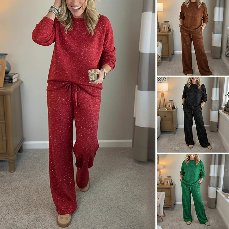 📢📢50% reducere! 🎅 Set din două piese pentru femei: pulover cu paiete + pantaloni cu paiete