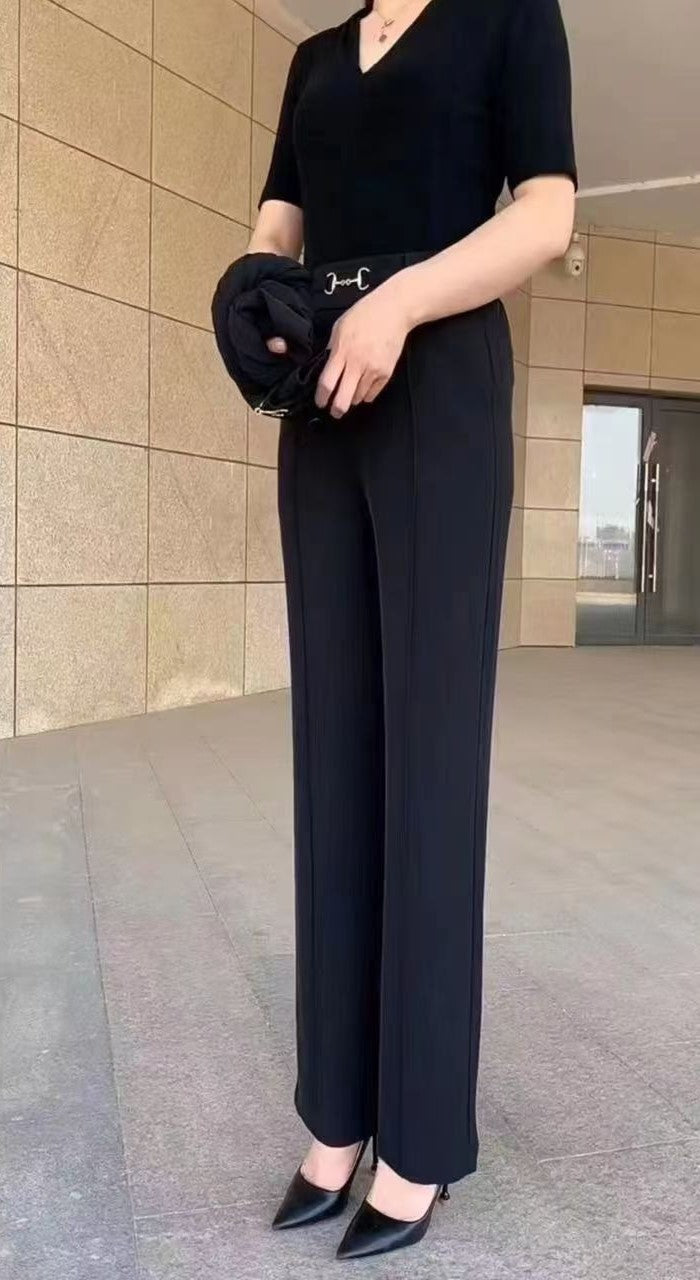 💟【49% OFF】【M-4XL】🔥Pantaloni drepți noi de înaltă calitate, pantaloni casual de îmbrăcăminte exterioară de vară, pantaloni simpli subțiri cu talie înaltă