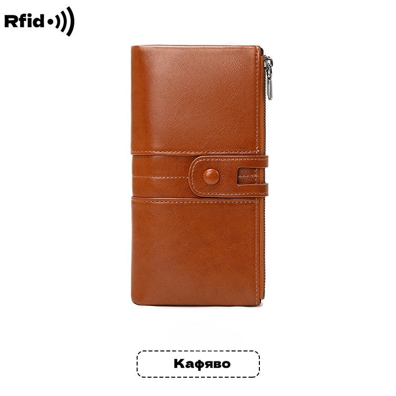 🔥💼Portofel multifuncțional, realizat manual din piele naturală, cu protecție antifurt, fermoar dublu.