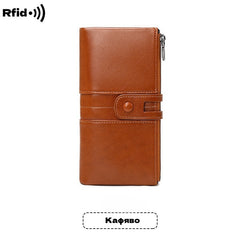 🔥💼Portofel multifuncțional, realizat manual din piele naturală, cu protecție antifurt, fermoar dublu.