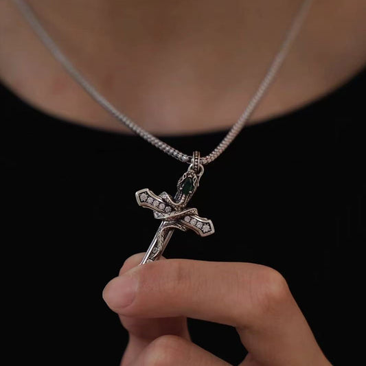 ✝【Cumpără 1, primești 1 gratuit】Colier cruce șarpe din argint