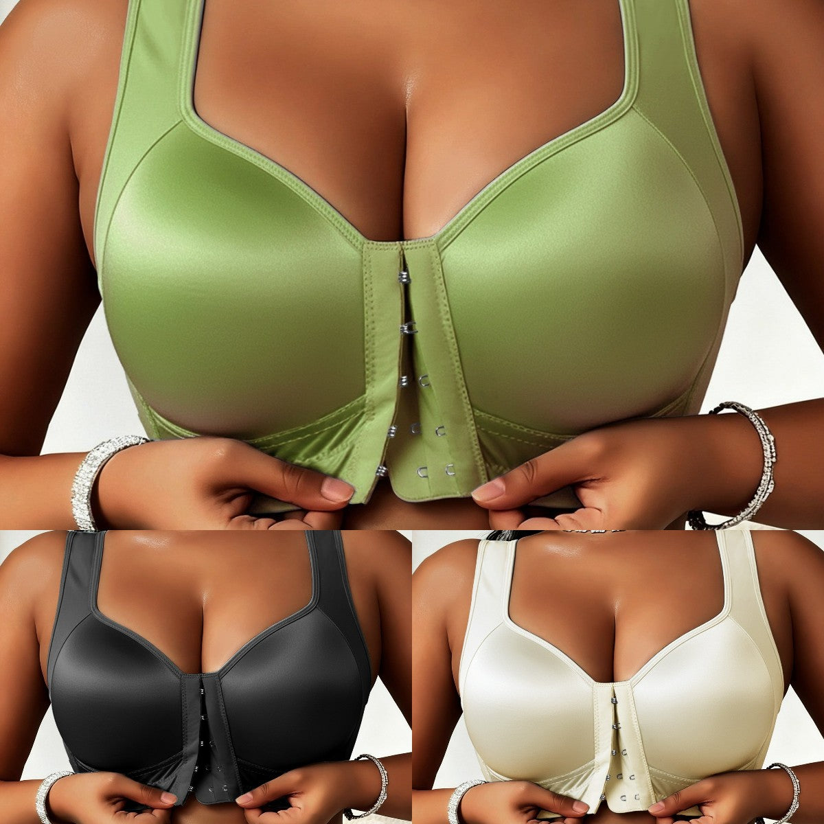 😍👙【Pachet de 3】 [40-100 kg] Sutien lifting fără armătură pentru femei, mărime plus, cu închidere frontală, previne lăsarea sânilor