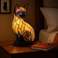 🐱Lampă de masă în formă de pisică, lumină de noapte retro, realizată din rășină colorată cu model de pisică