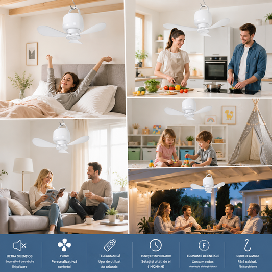 ⏰ Ofertă limitată: Ventilator de tavan reîncărcabil cu lumină LED! 🌬️✨