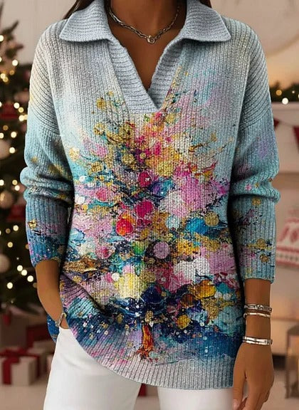 🔥✨【Vânzare fierbinte】【S-5XL】Pulover tricotat nou, la modă și visător, cu model degradé cer înstelat