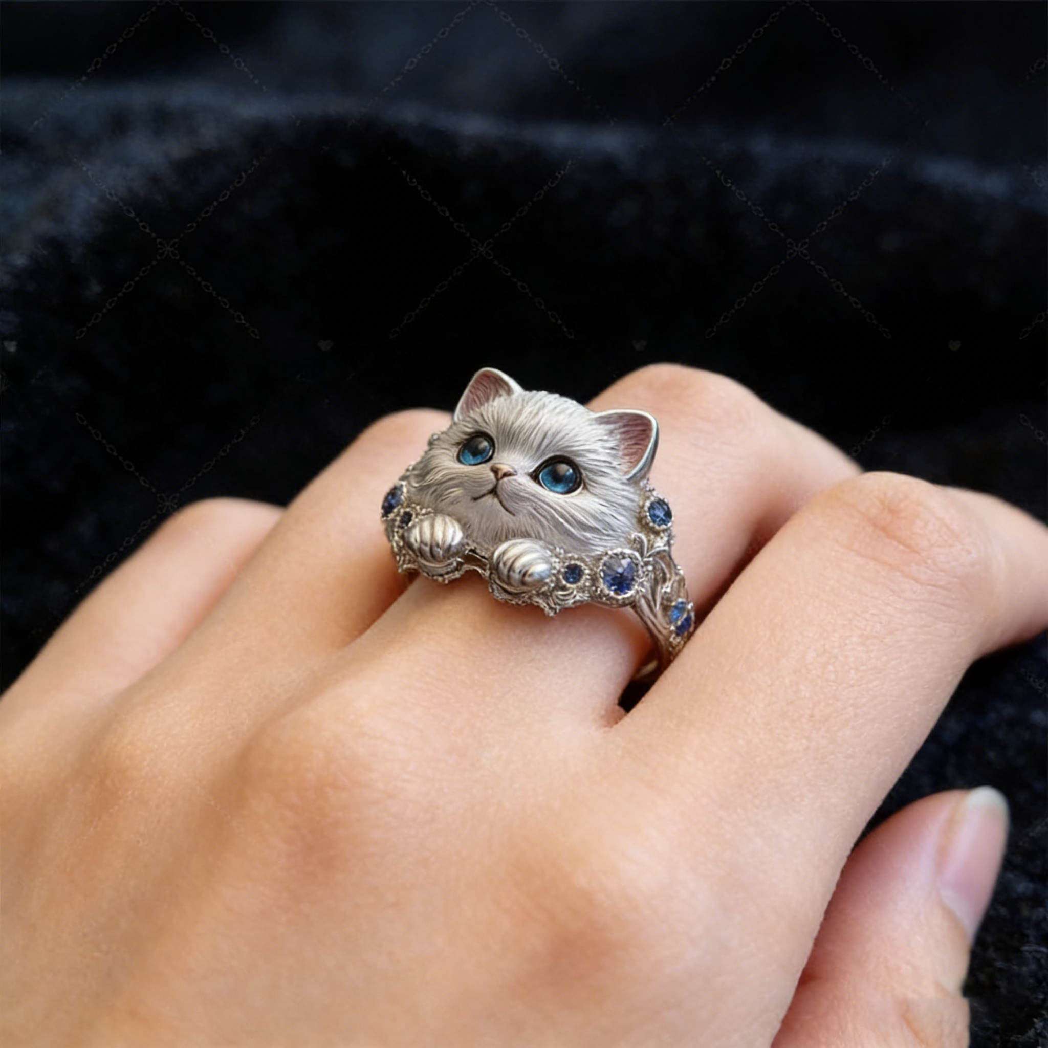 🎁😍Inel simplu și elegant din argint 925 cu diamante, model pisoi🎁😍