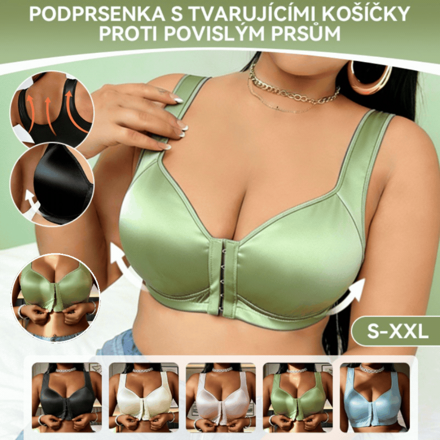 😍👙【Pachet de 3】 [40-100 kg] Sutien lifting fără armătură pentru femei, mărime plus, cu închidere frontală, previne lăsarea sânilor