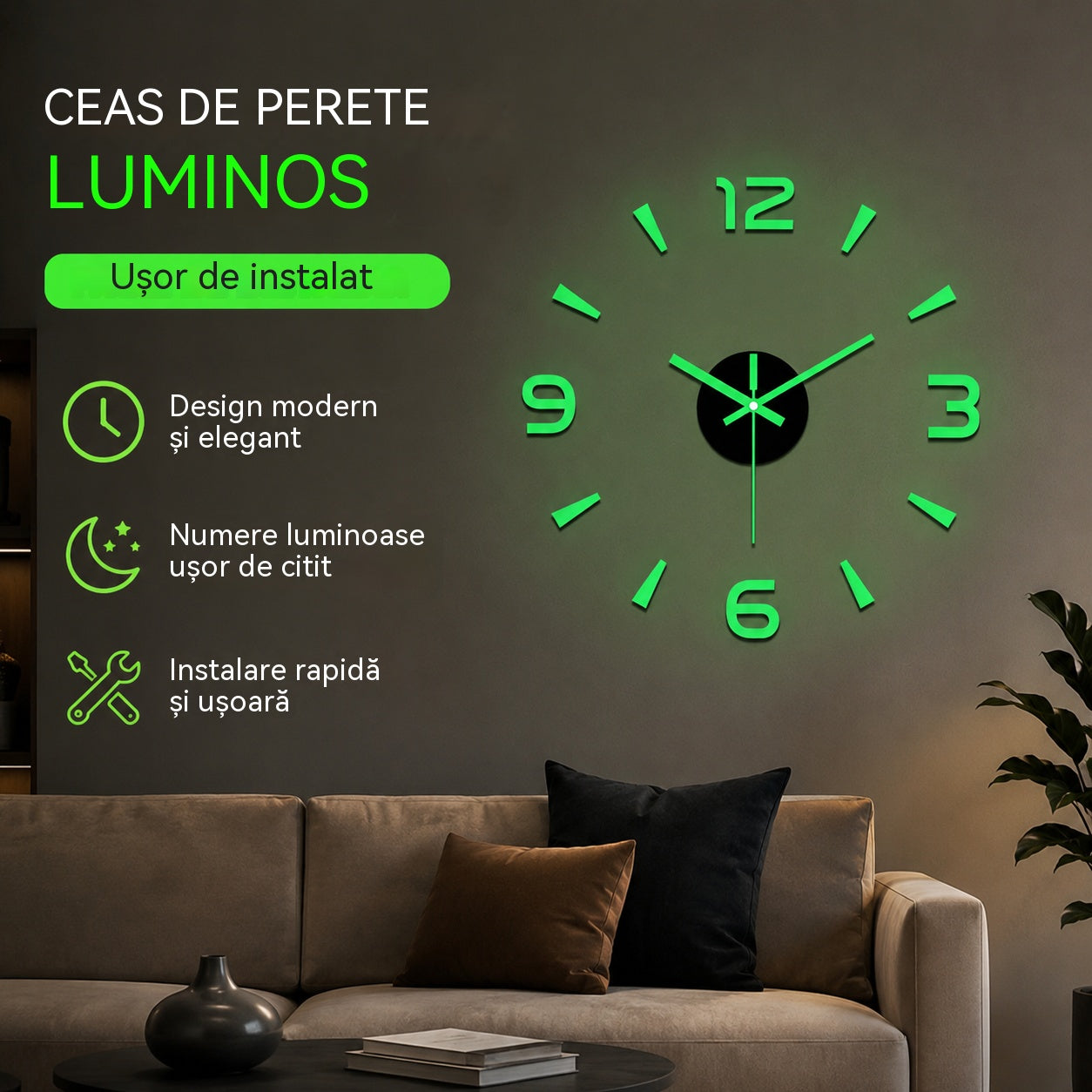 🕑✨Ceas de perete acrilic luminos 3D - Nu necesită găurire (asamblare necesară)