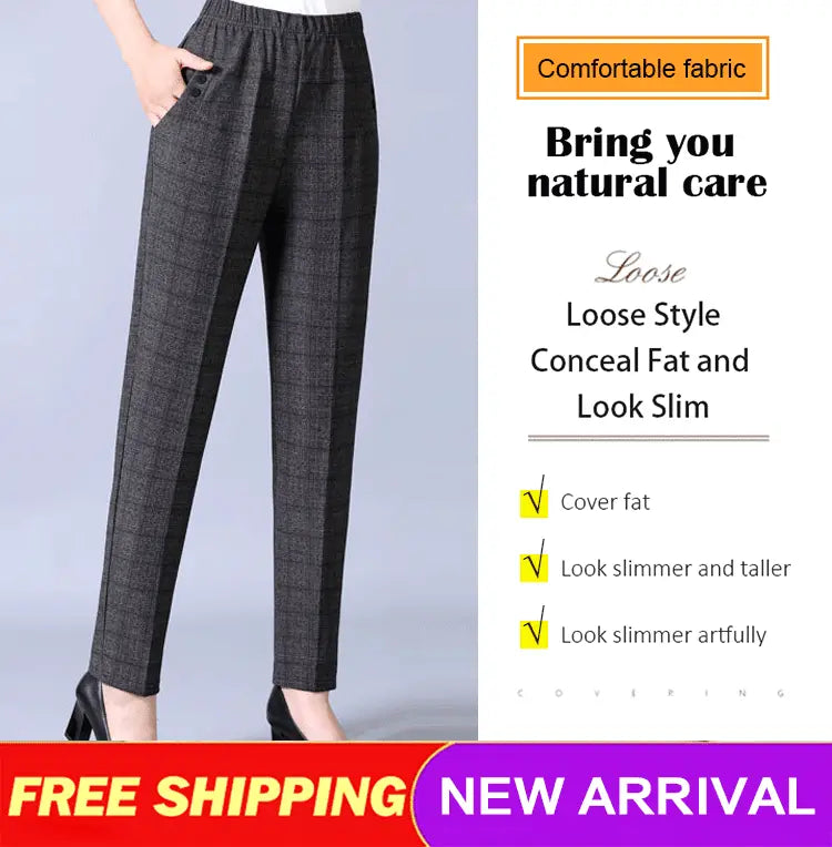 ✅👖【XL-5XL】Pantaloni mărime mare pentru femei de vârstă mijlocie și în vârstă, pantaloni drepți, lejeri, casual, slim【45-87.5kg】