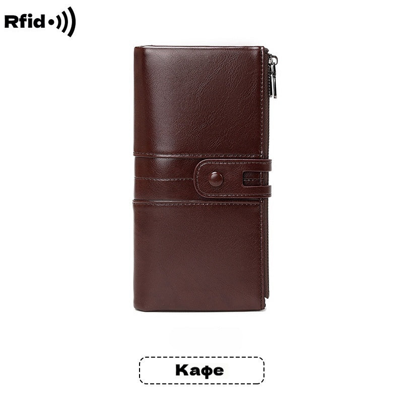 🔥💼Portofel multifuncțional, realizat manual din piele naturală, cu protecție antifurt, fermoar dublu.
