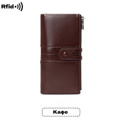 🔥💼Portofel multifuncțional, realizat manual din piele naturală, cu protecție antifurt, fermoar dublu.