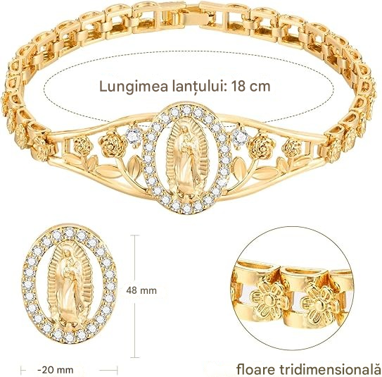 Brățară Fecioara Maria pentru femei, placată cu aur de 14K, hipoalergenică, nu se decolorează, bijuterie modernă și elegantă
