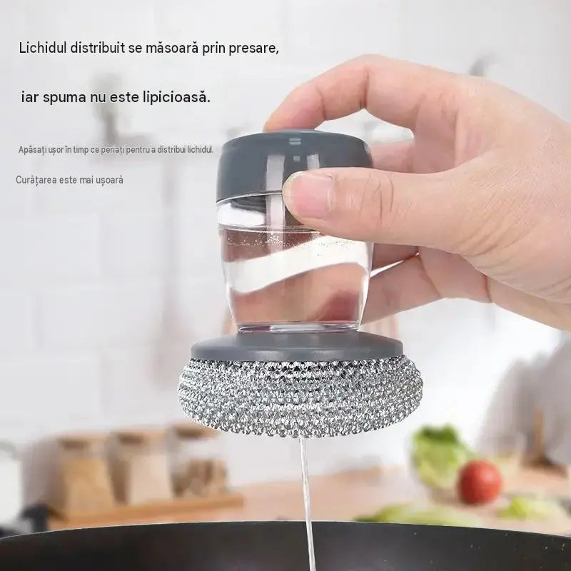 🧽Perie de frecat cu dozator, OFERTĂ LIMITATĂ! 💪 Ideală pentru oale, tigăi și vase. Curățare rapidă și ușoară, fără efort! 🍳