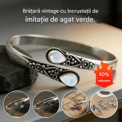 【Ofertă limitată în timp】【Cumpărați 1 obțineți 1 gratuit】Brățară vintage din argint sterling S925, încrustată cu agat verde