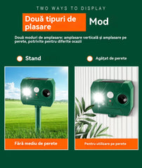 🔥Repelent de păsări cu ultrasunete, alimentat cu energie solară, pentru exterior, cu claxoane duble + lumini intermitente