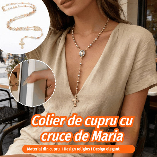 🙏Rozariu tricolor cu pandantiv cruce cu Fecioara Maria