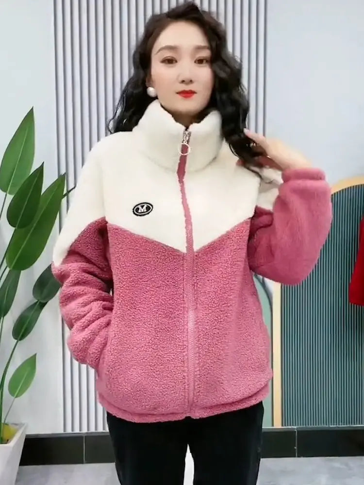 🔥【M-4XL】🐏Jachetă de iarnă fleece, jachetă de bumbac, geacă de bumbac îngroșată din lână de miel, jachetă caldă