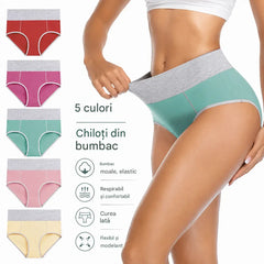 🩲【40 kg–110 kg】Set de 5 piese💕Lenjerie intimă antibacteriană din bumbac pur, cu talie înaltă și absorbție a umezelii.
