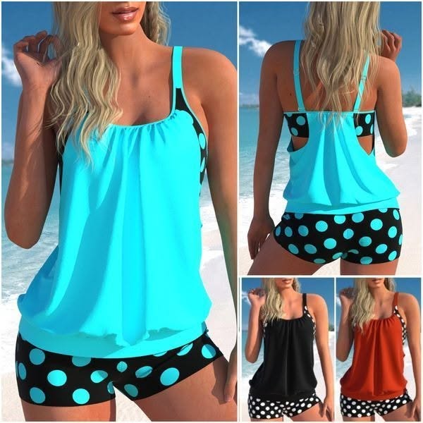 🏖️【S-4XL】Set de costum de baie sexy cu buline și bretele, mărime mare