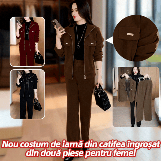 🏆【Pantaloni + Jacheta】【M-4XL】🔥Nou costum de iarnă din catifea îngroșat din două piese pentru femei