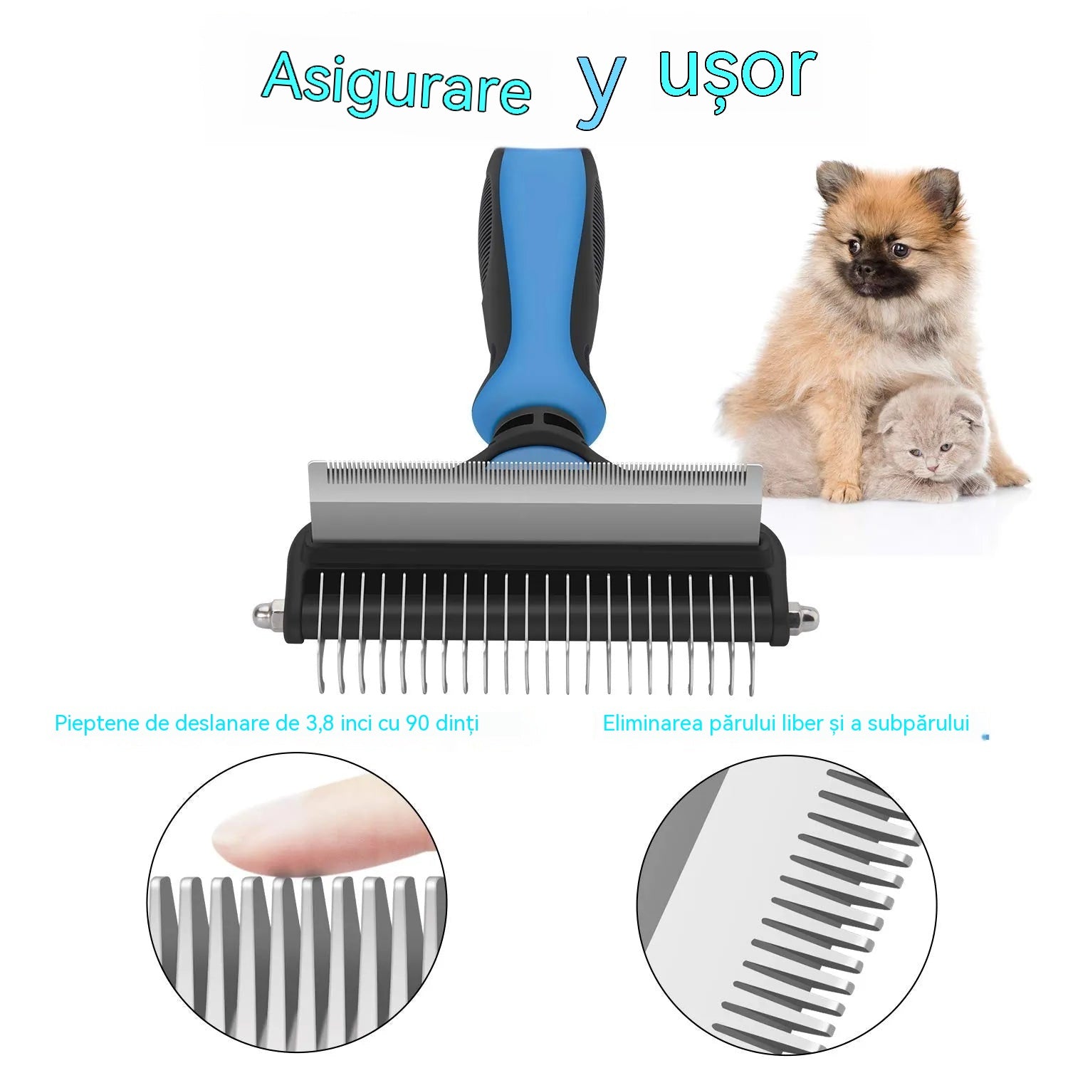 🐾 Instrument profesional pentru îndepărtarea părului mort de la câini și pisici: delicat, eficient și pentru o casă fără păr ✨💖