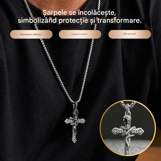 ✝【Cumpără 1, primești 1 gratuit】Colier cruce șarpe din argint