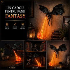 🐉🔥Lumină de Ambianță Dragon Flame Book Nook – Statuetă Decorativă pentru Bibliotecă cu Iluminare LED și Suflu de Flăcări