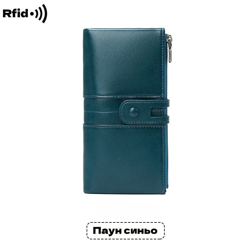 🔥💼Portofel multifuncțional, realizat manual din piele naturală, cu protecție antifurt, fermoar dublu.