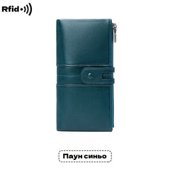 🔥💼Portofel multifuncțional, realizat manual din piele naturală, cu protecție antifurt, fermoar dublu.