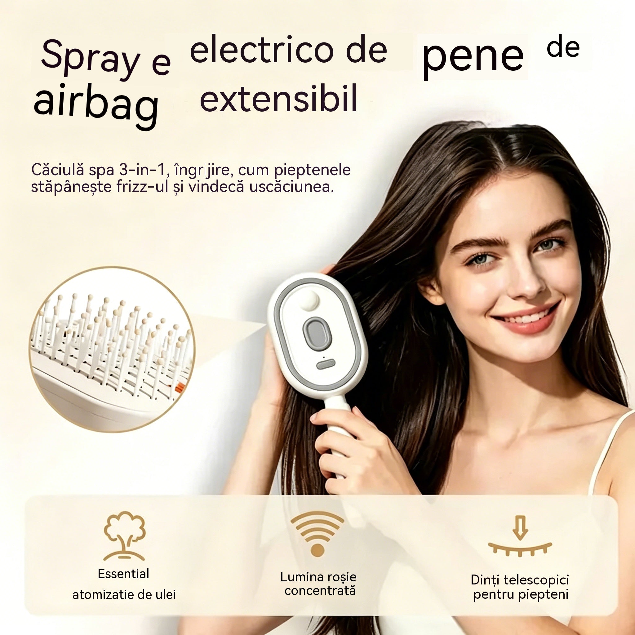 ⚡💨 Pulverizator electric cu pieptene de masaj și pernă