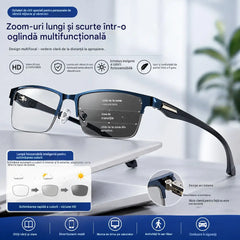 Ochelari de citit semi-ramă pentru persoane de vârstă mijlocie și vârstnici, cu funcții de zoom, multifocale, fotosensibile, fotocromatice și de blocare a luminii albastre