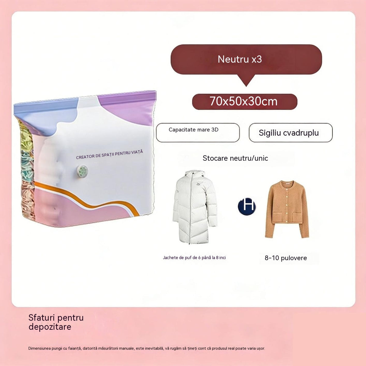 🧳【Set de 5 bucăți】💨 Pungă de depozitare vidată mare și compresibilă: nu necesită pompă, etanșă la scurgeri, ideală pentru economisirea spațiului în valize și acasă ✈️