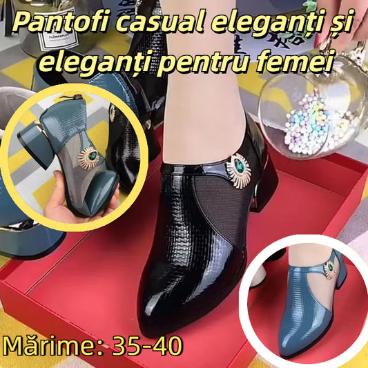 👠✨.  Pantofi din piele eleganți și eleganți cu plasă patchwork pentru femei cu toc mic 💃🌟