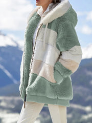 🔥Ofertă limitată, beneficiază de o reducere de 50%!💥☃️❄️Jachetă nouă din fleece groasă pentru femei, cu design în dungi și blocuri de culoare
