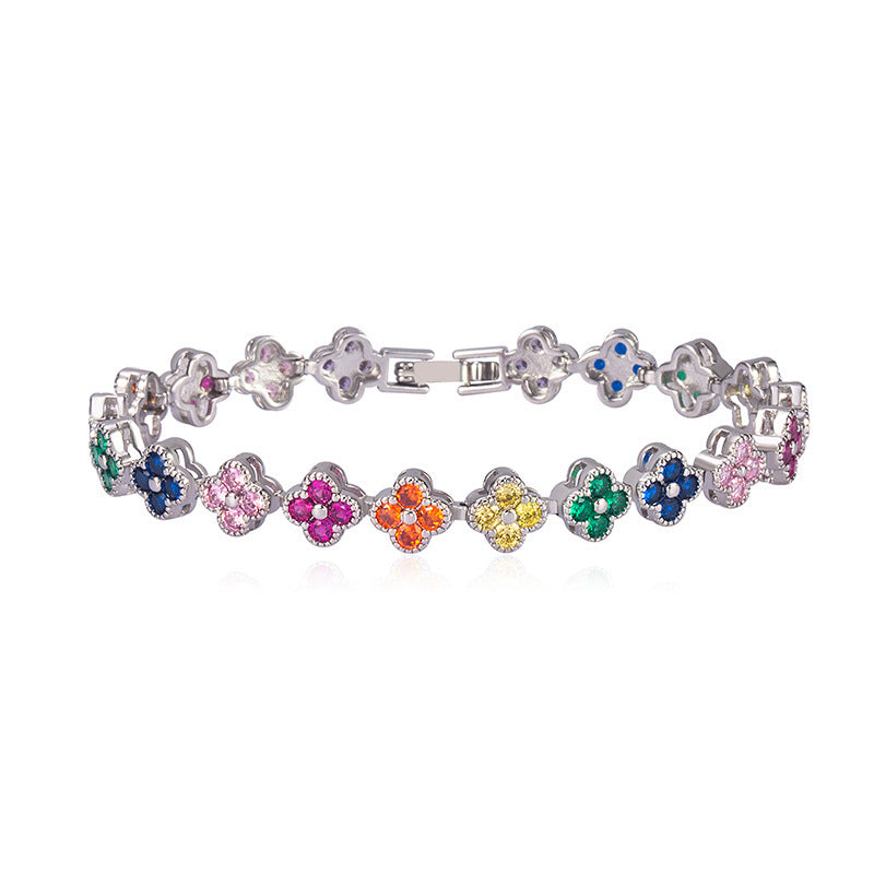 💖Cel mai mic preț pentru o perioadă limitată💎Brățară populară cu trifoi cu patru foi, zirconiu colorat și diamant integral, brățară de lux în stil european și american