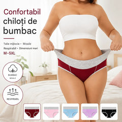 🩲【40 kg–110 kg】Set de 5 piese💕Lenjerie intimă antibacteriană din bumbac pur, cu talie înaltă și absorbție a umezelii.