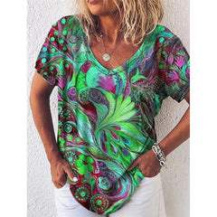 🔥🥰【S-5XL 】Cămașă de vară cu decolteu în V cu imprimeu abstract pentru femei