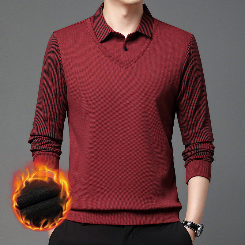 【M-4XL】Cămașă POLO fals din două piese cu dungi patchwork